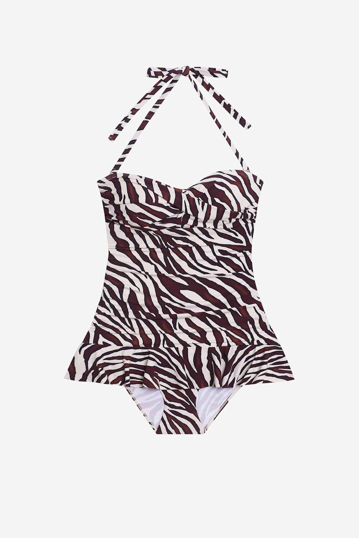 Aria Skirted One Piece - Zebra