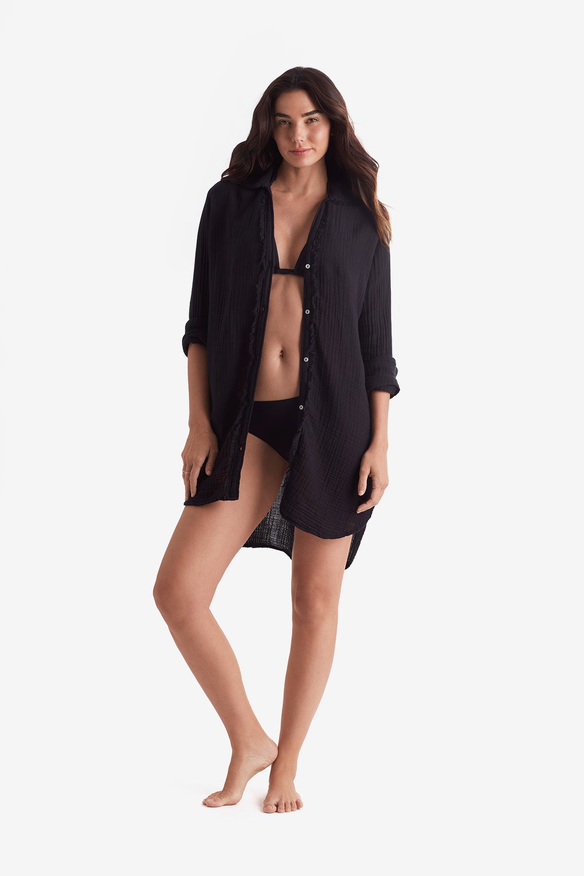 Laguna Fray Shirt - Black Bliss Gauze
