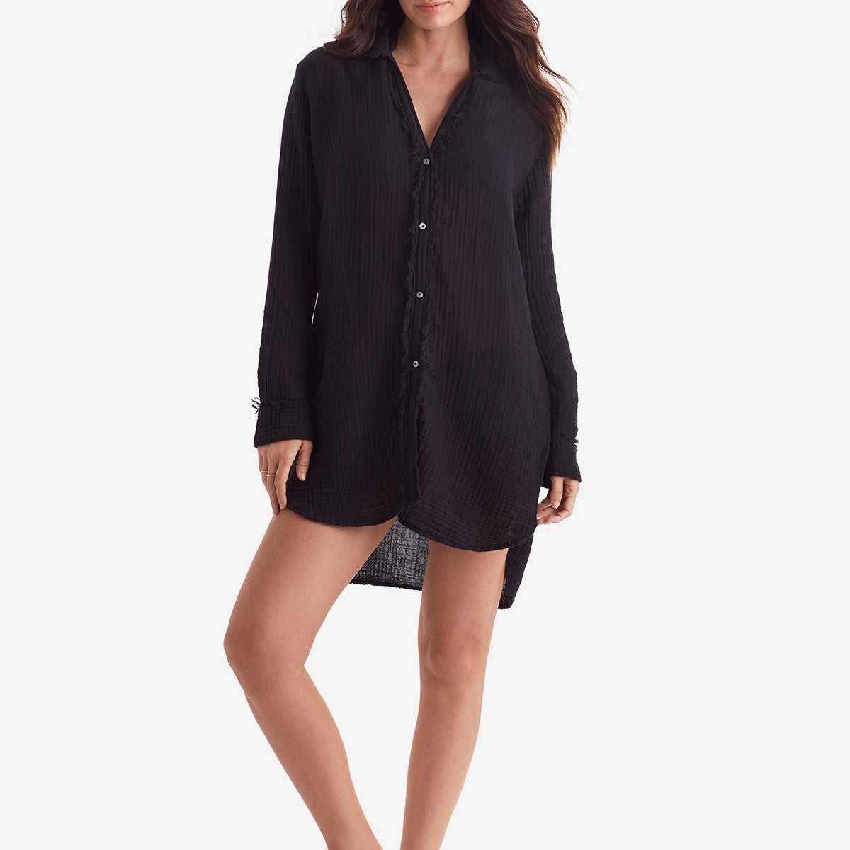 Laguna Fray Shirt - Black Bliss Gauze