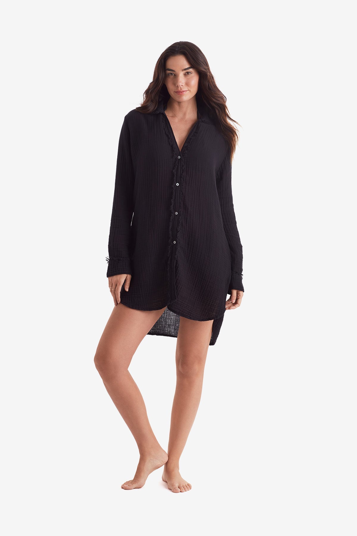 Laguna Fray Shirt - Black Bliss Gauze