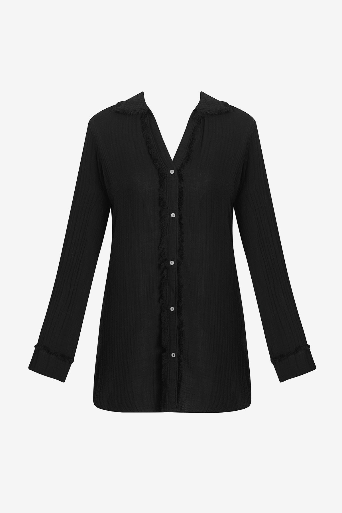 Laguna Fray Shirt - Black Bliss Gauze