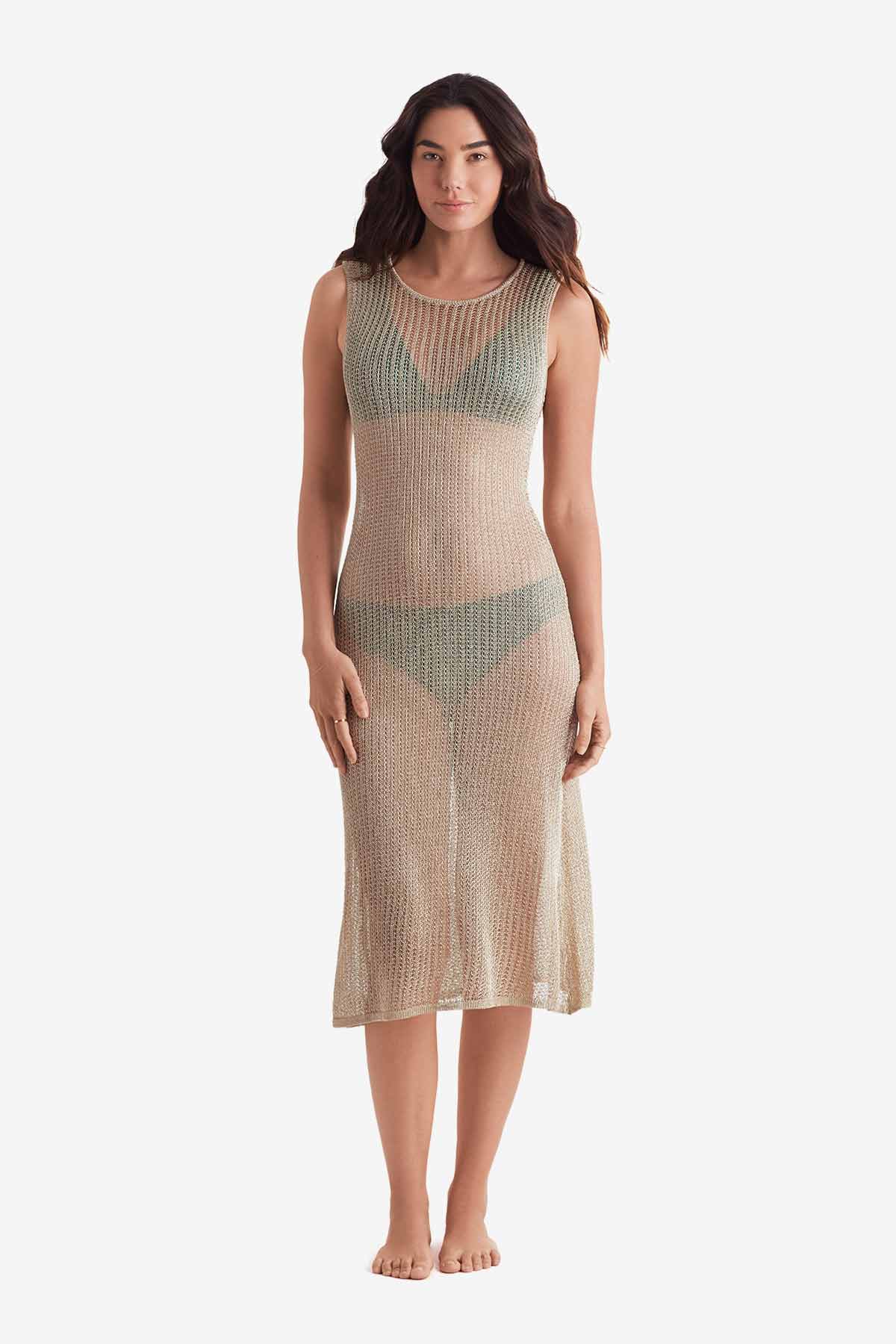 Lagoon Dress - Gold Metallic Knit